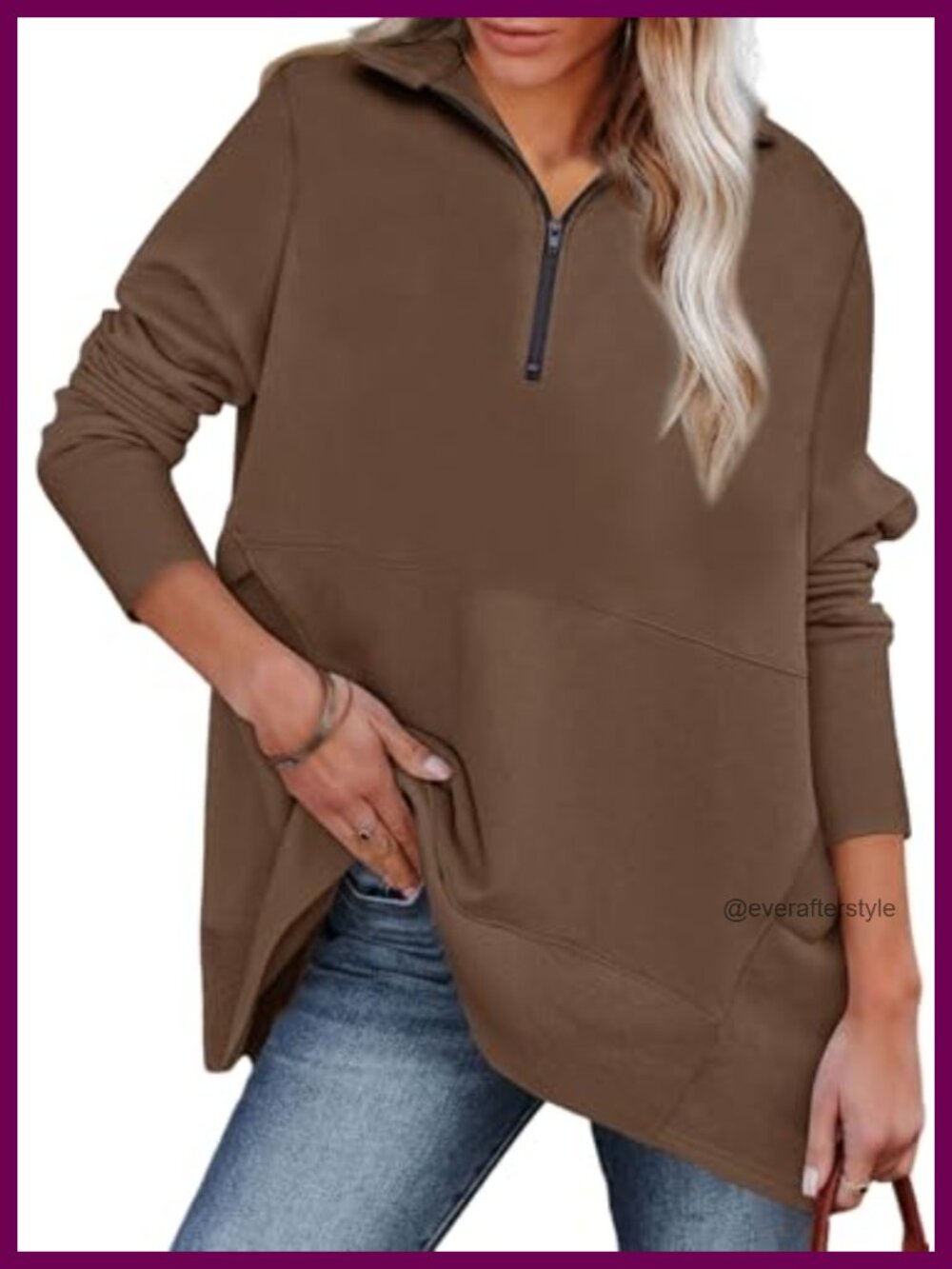 Women's Oversized Half Zip Sweatshirt Long Sleeve Pullover with Pockets